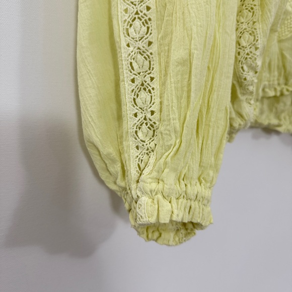 Free People Victorian Crochet Lace Blouse Small Yellow - Picture 3 of 6